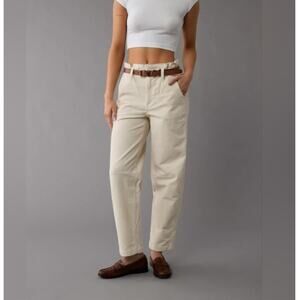 American Eagle Super High-Waisted Corduroy Paperbag Barrel Pants 16 Short Beige